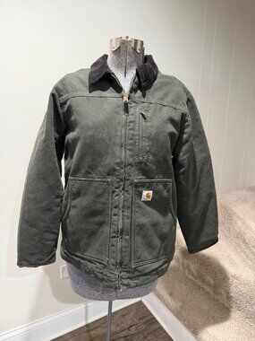 Carhartt Women’s Lined Detroit Jacket Olive Green Canvas Workwear Size L